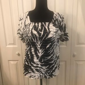 TanJay Ruffled Stretch Black and White Shirt
